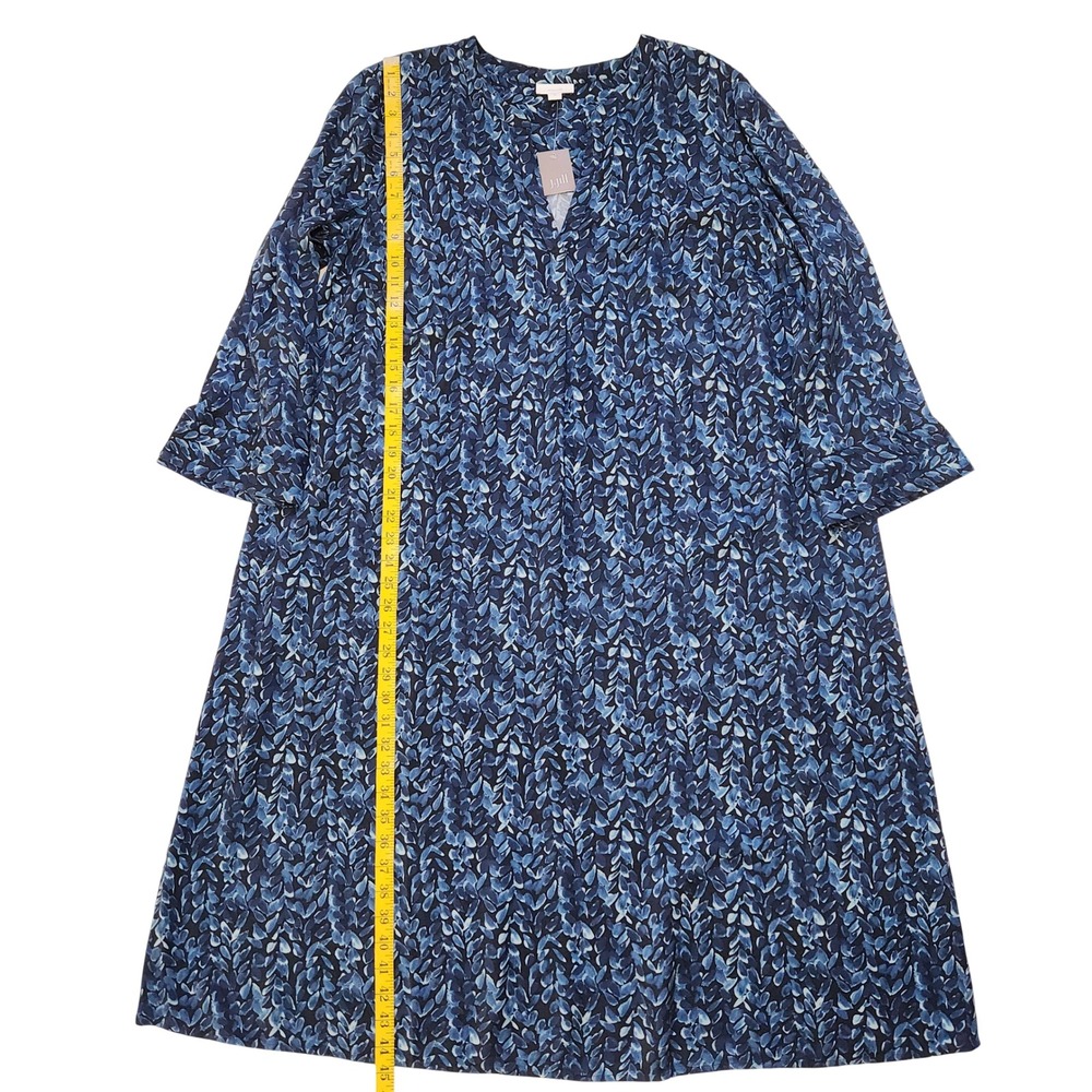 Pure Jill J. Jill Blue Leaf Print Viscose Midi Dress XL Tall NWT Long Sleeve - Picture 6 of 11